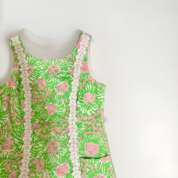 Lilly Pulitzer Sunnyside Lion Liz Shift Dress Sleeveless Pink Green Women's 4 - Picture 2 of 6